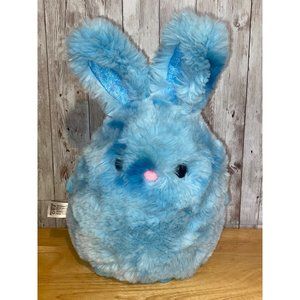 FAO Schwarz Bunny Rabbit Blue Plush Stuffed Animal Rainbow Pom Pom Tail Round